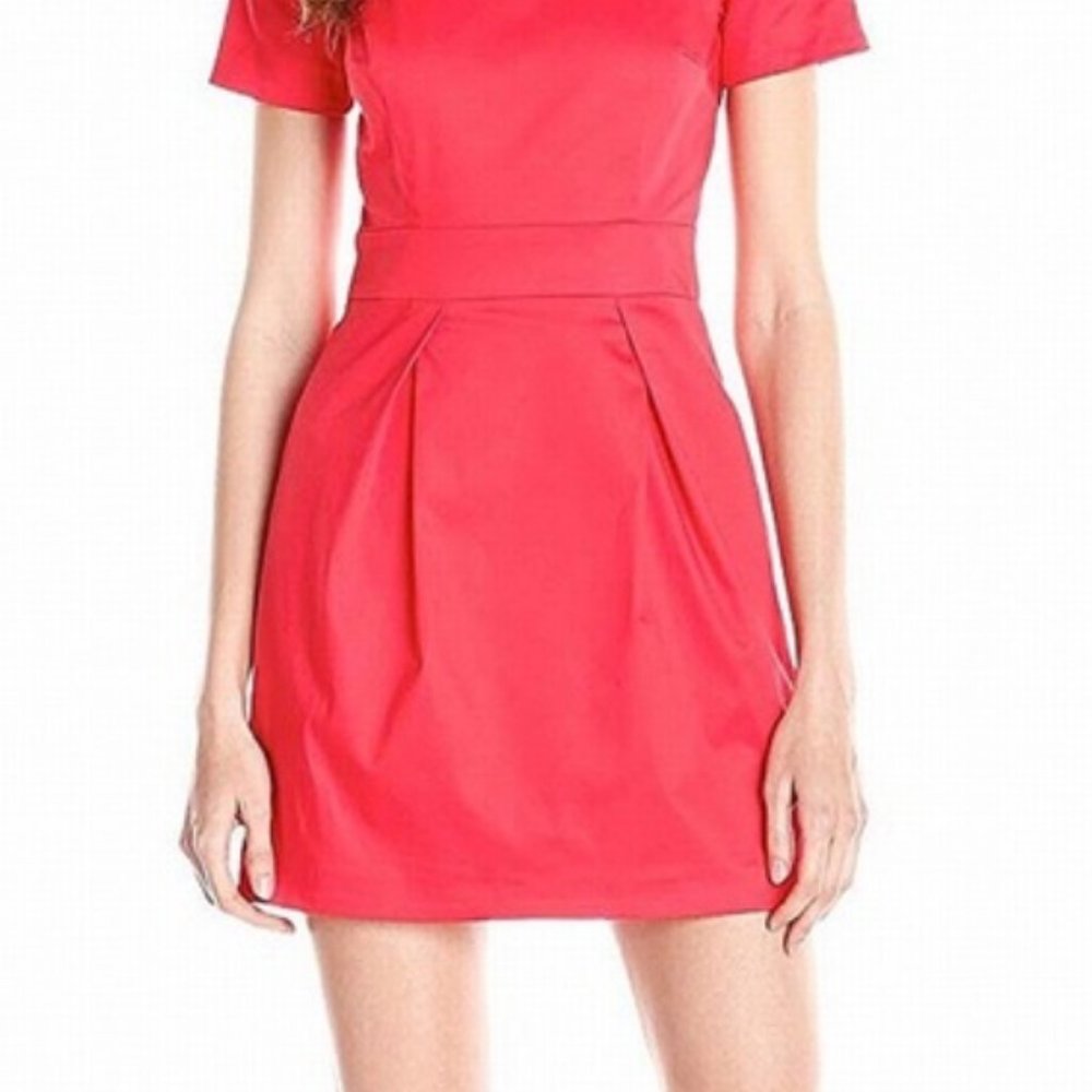 French Connection Riot Red Pleated Mini Dress